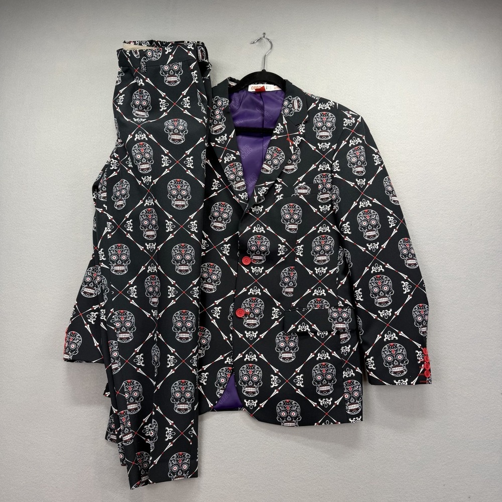 OppoSuits 2 Piece Jacket & Pants Mens 42 Black Haunting Hombre Halloween Costume